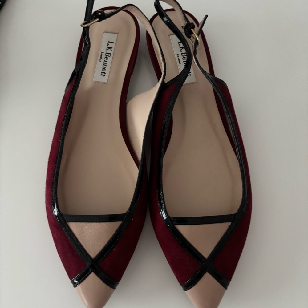 LK Bennett Burgundy and Black Slingback Flats